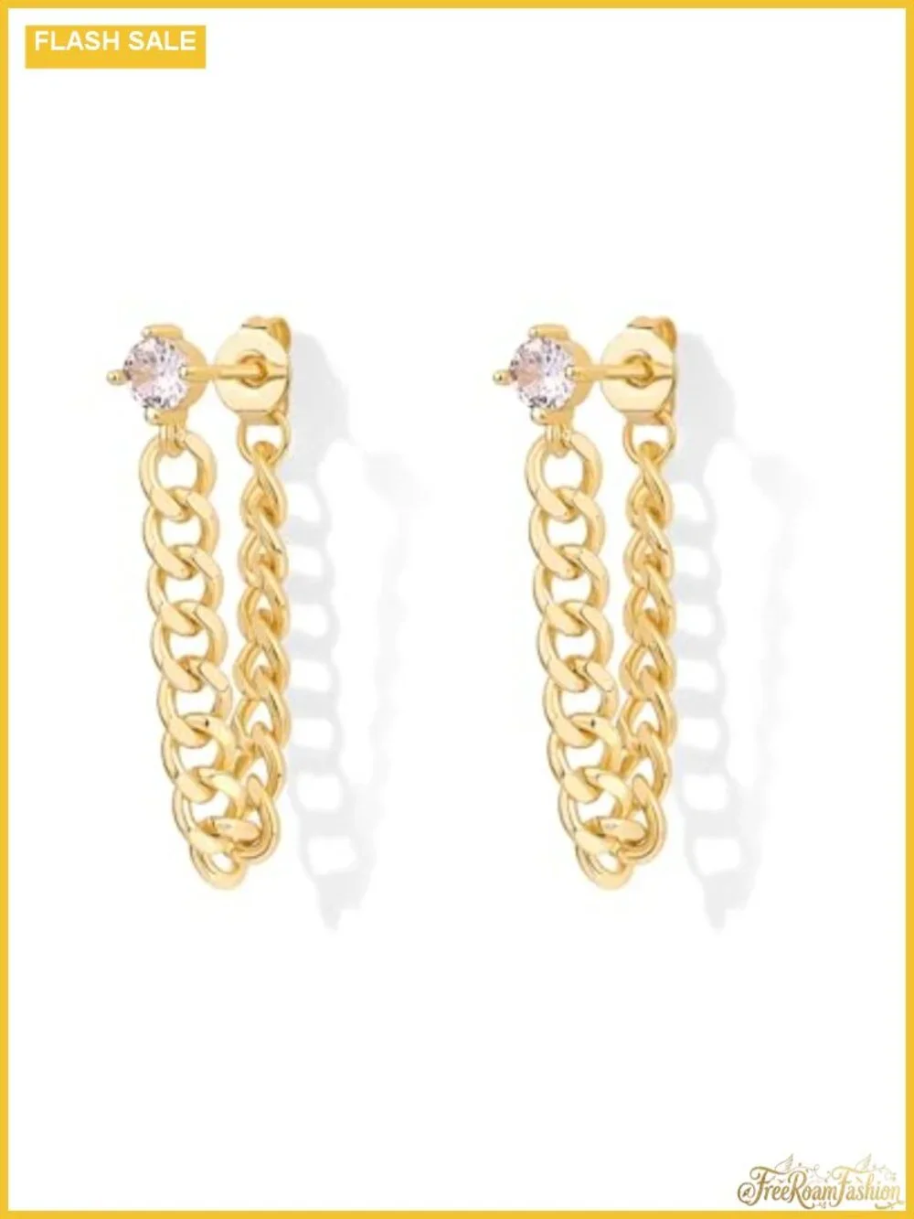 18K Gold Plated Dangle Chain Earrings Cubic Zirconia Studs for Women